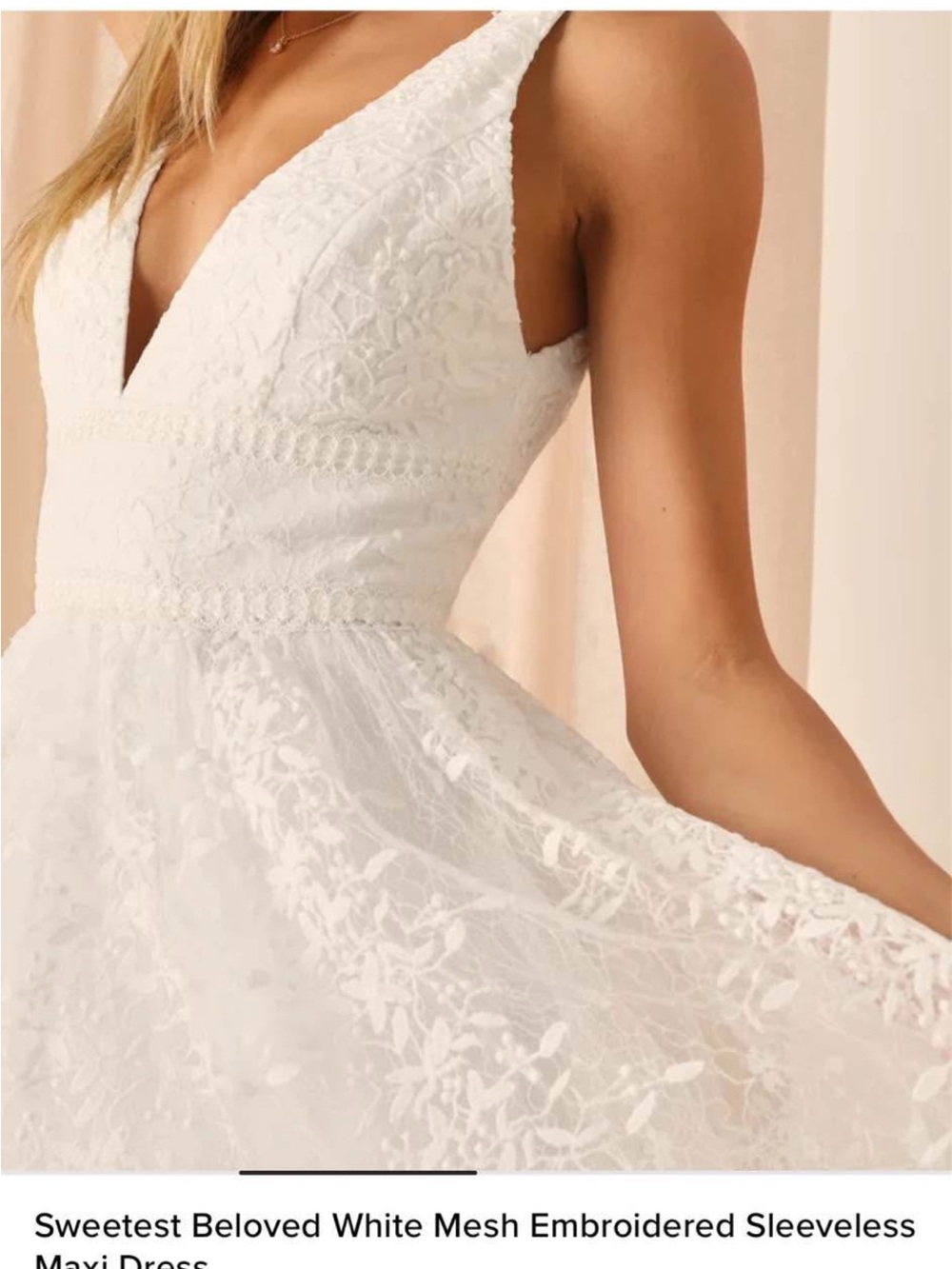 Lulu's White V-Neck Embroidered Mesh Maxi Dress
